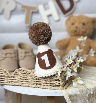 Колпачок фетровый на День рождения Мишка HeyBaby