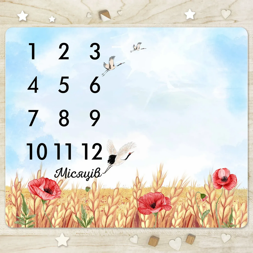 Фотопеленка на габардине для новонарожденного с окошком для месяцев "Маки"