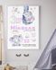 Дитяча метрика постер Слоненя на постерному папері А4 HeyBaby фіолетового кольору