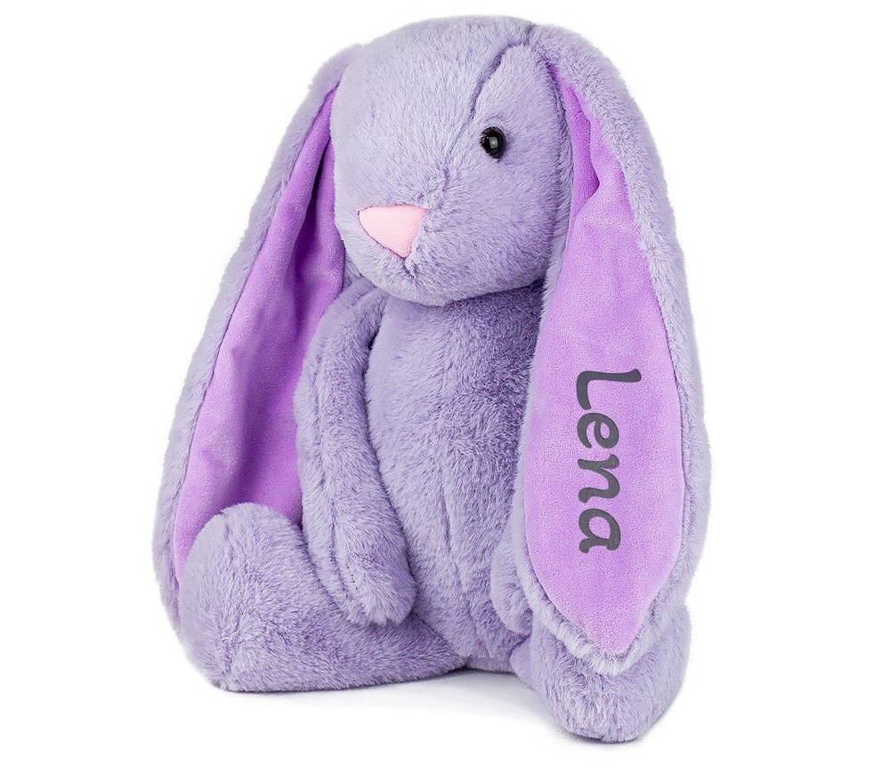 Персоналізований подарунок іменний м'який кролик Зайченя Bu лавандовий 39 см HeyBaby