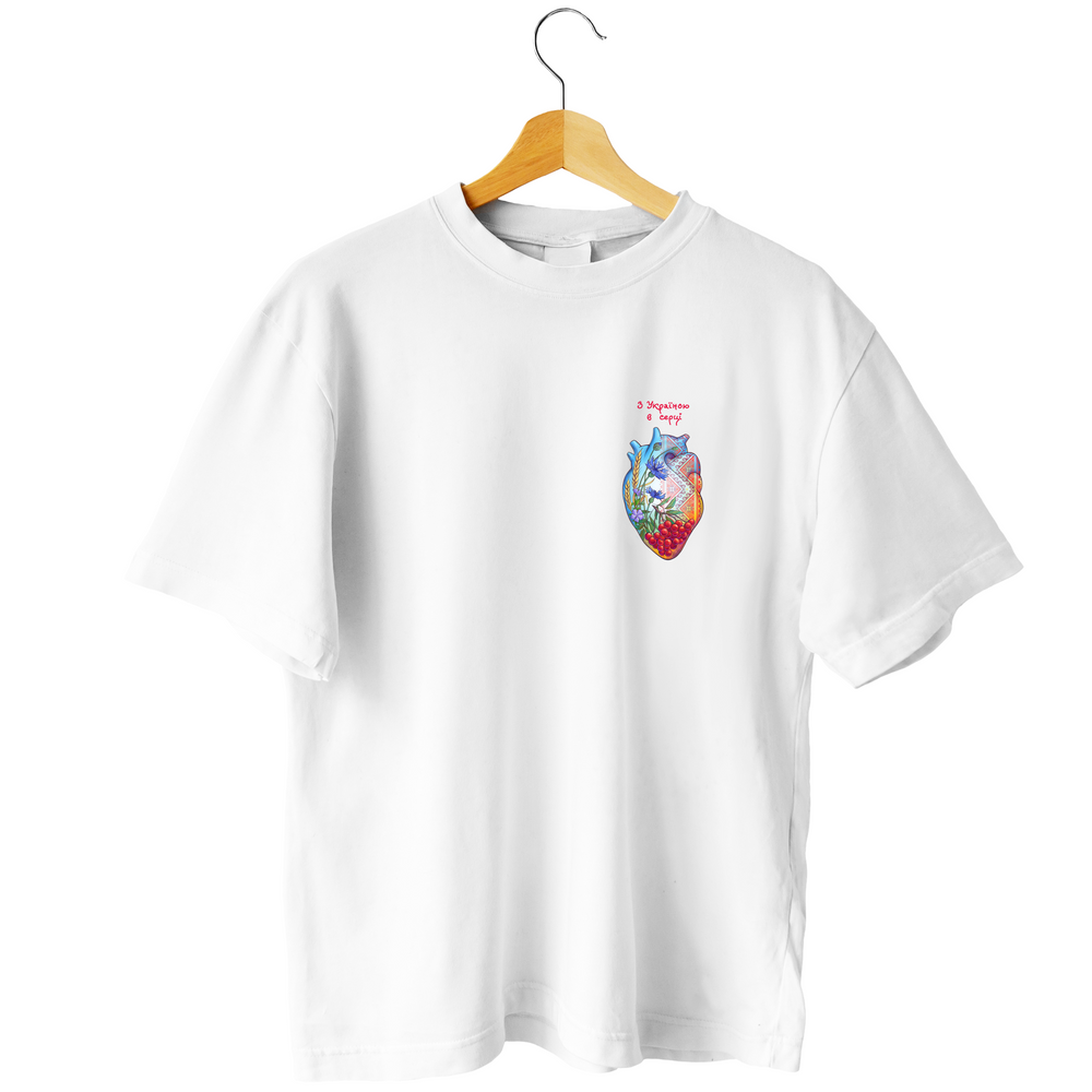 Футболка Патріотична Серце Нації біла чоловіча з принтом на спині XL