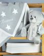 Подарочный набор для малыша серый именной Мишка и плед HeyBaby
