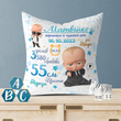 Подушка с метрикой Baby Boss 35х35 на молнии голубая